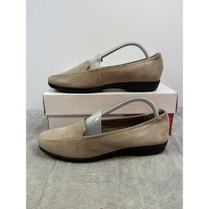 Clarks Collection Womens 9.5M Metallic Champagne Lizard Leather Loafers 26104762